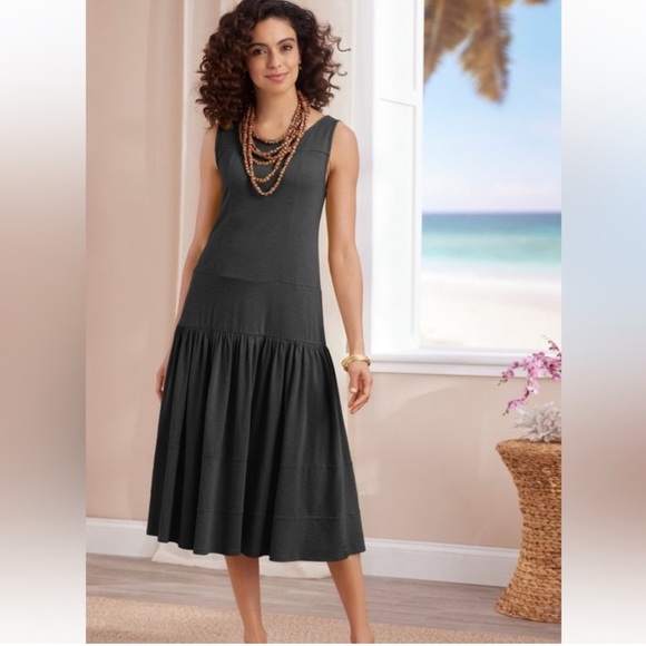 Soft Surroundings Elaine Midi Dress Elegant Sleeveless Lagenlook M - Picture 1 of 8